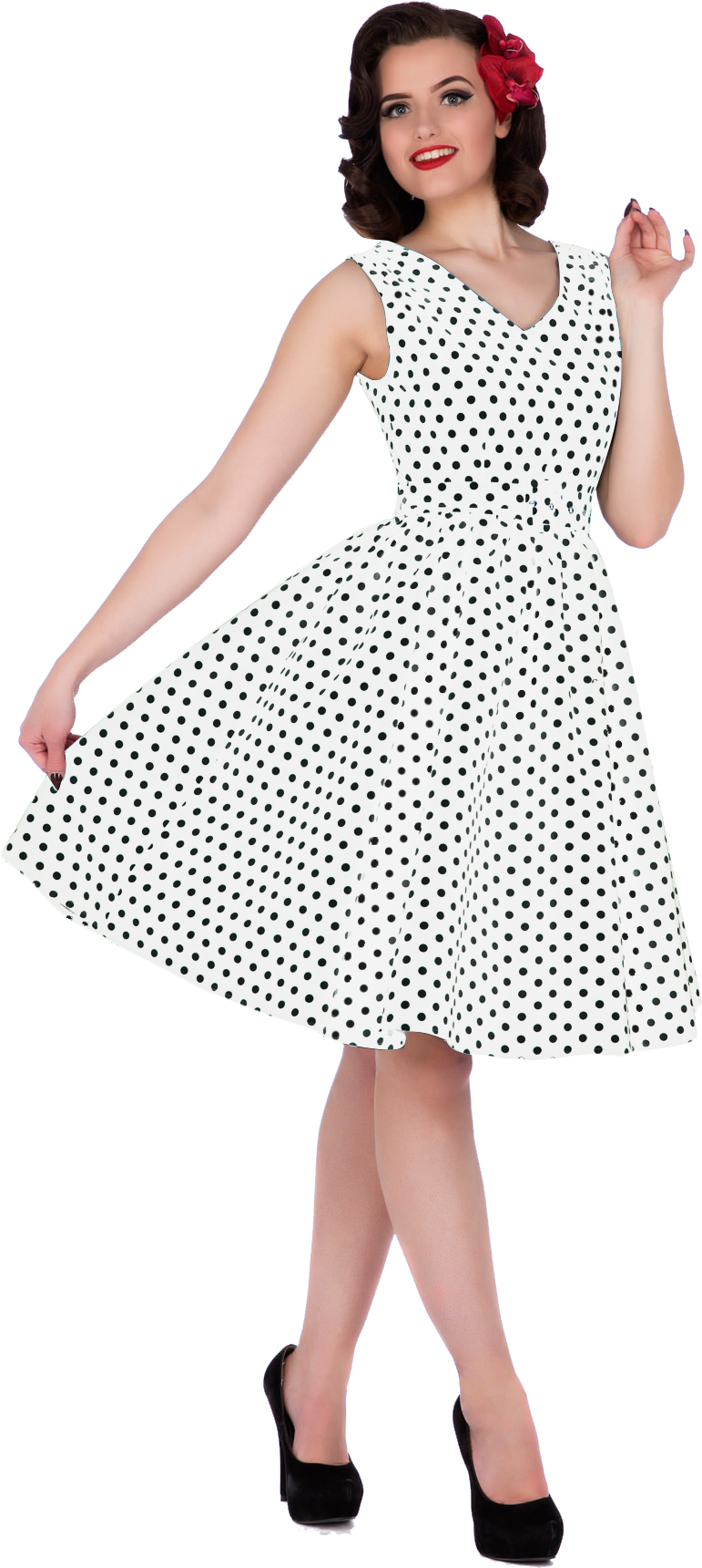 V656as White Black Dotscropped White 1 - Dress (858x1729), Png Download