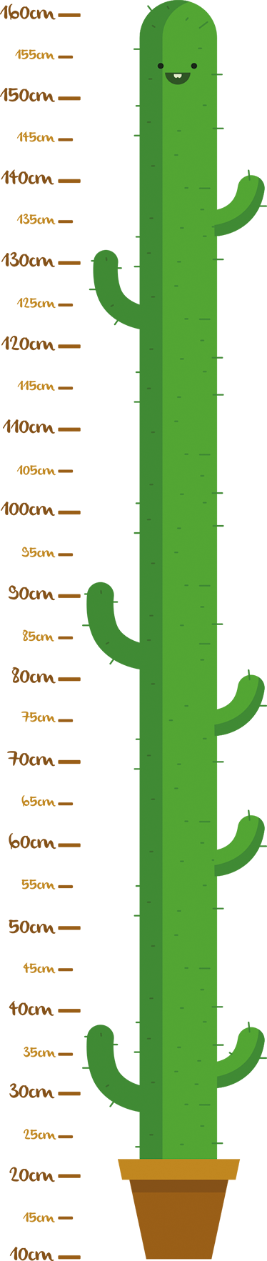 Child Cactus Height Measurement Wall Sticker - Measurement Wall (374x1765), Png Download