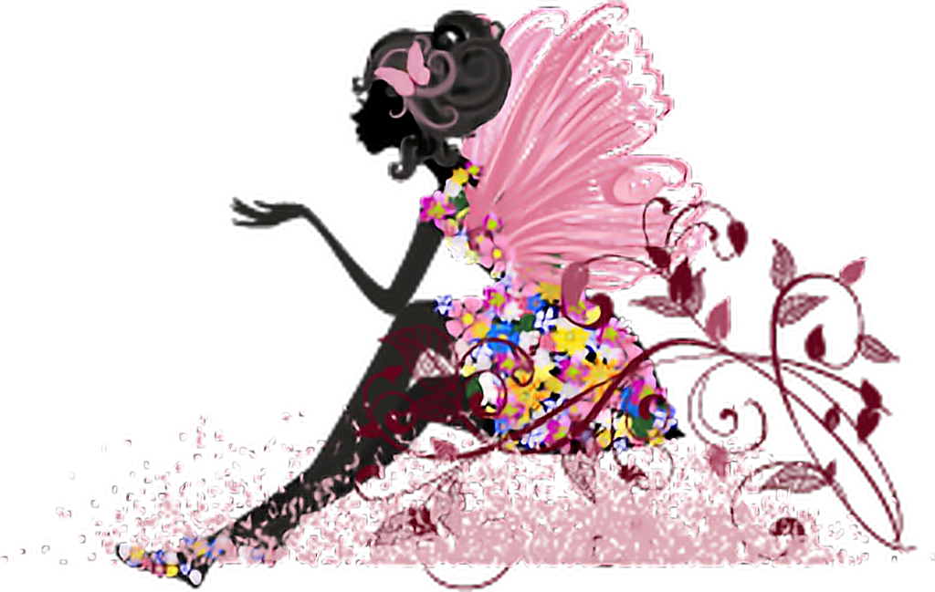 #fairy #magic #silhouette #fantasy #pink #girl #ftestickers - Butterfly With Girl Painting (1024x649), Png Download