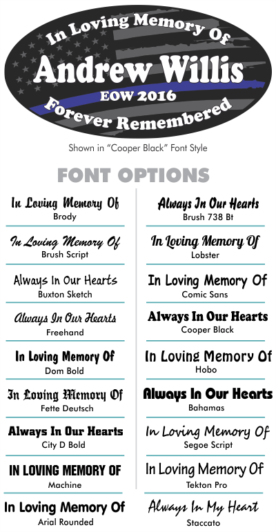 Custom Memorial Police Thin Blue Line Officer Bumper - Ink (400x771), Png Download