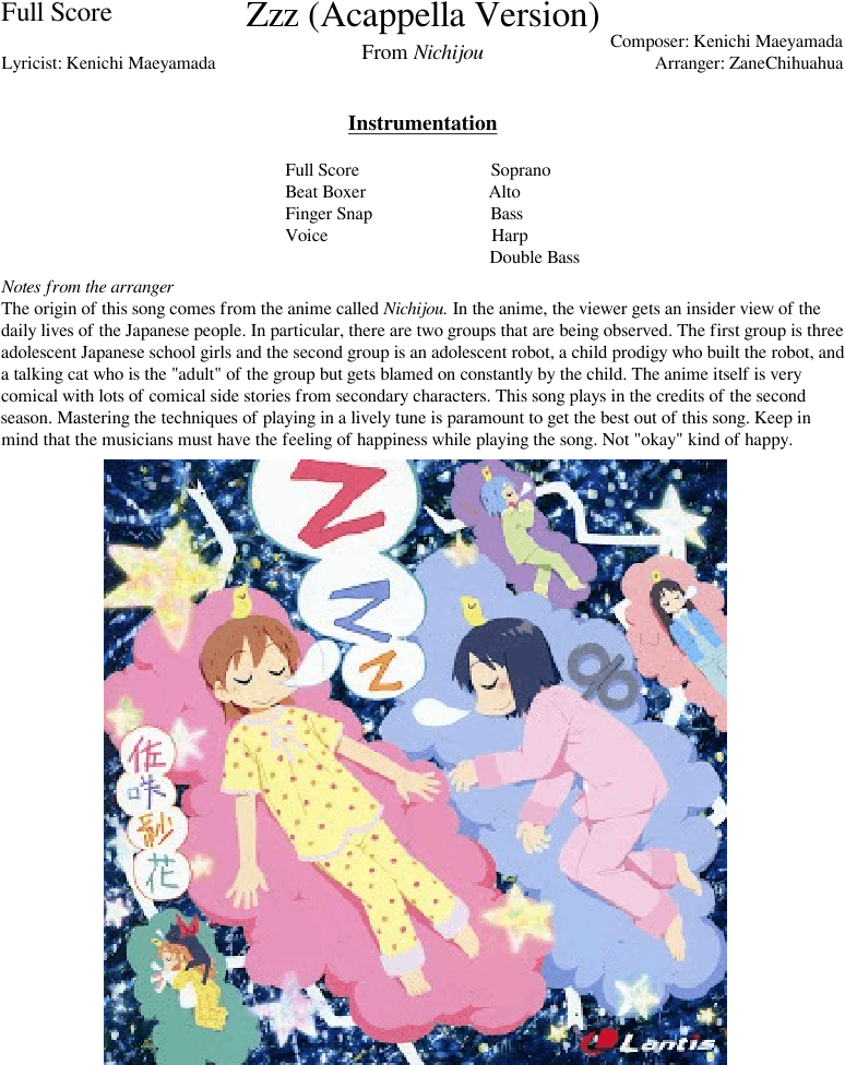 Zzz Sheet Music For Percussion, Voice, Bass Download - Sasaki Sayaka Zzz (850x1100), Png Download