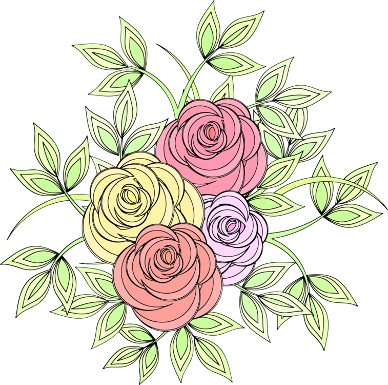 Floral Design Garden Roses Coloring Book Flower Drawing - Colour Drawing In Flower (757x750), Png Download