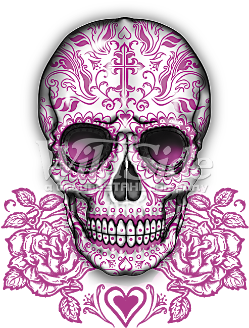 Skull - Pink Roses - Skull And Pink Rose (675x675), Png Download