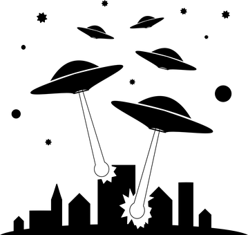 Alien Invasion Aliens Ufo Attack Enemy Hum - Alien Invasion Clipart (359x340), Png Download