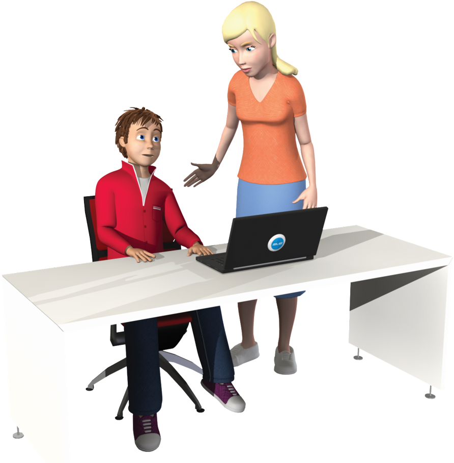Adult Child Computer - Adult At A Computer Png (946x920), Png Download