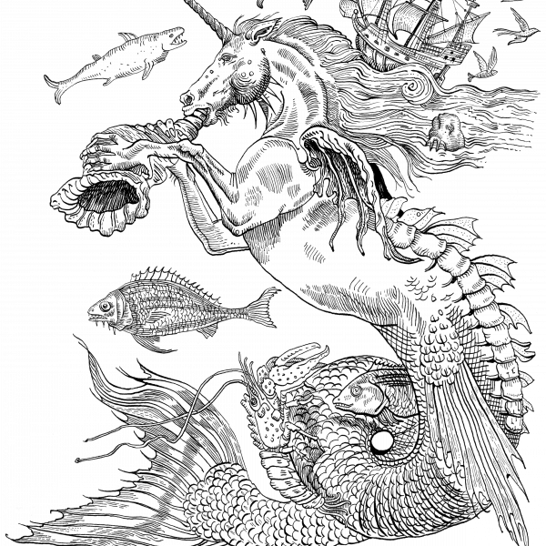 Sea Unicorn - Comch Shell Tattoo (600x600), Png Download