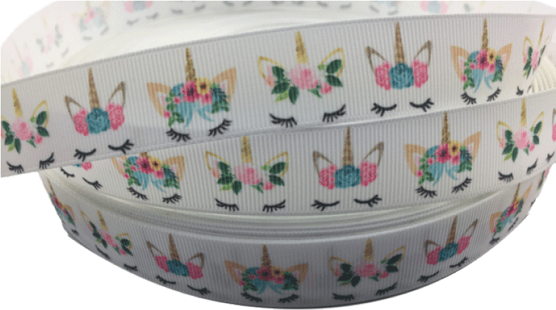 Unicorn Face Printed Grosgrain Ribbons 7/8" - Ribbon (800x491), Png Download