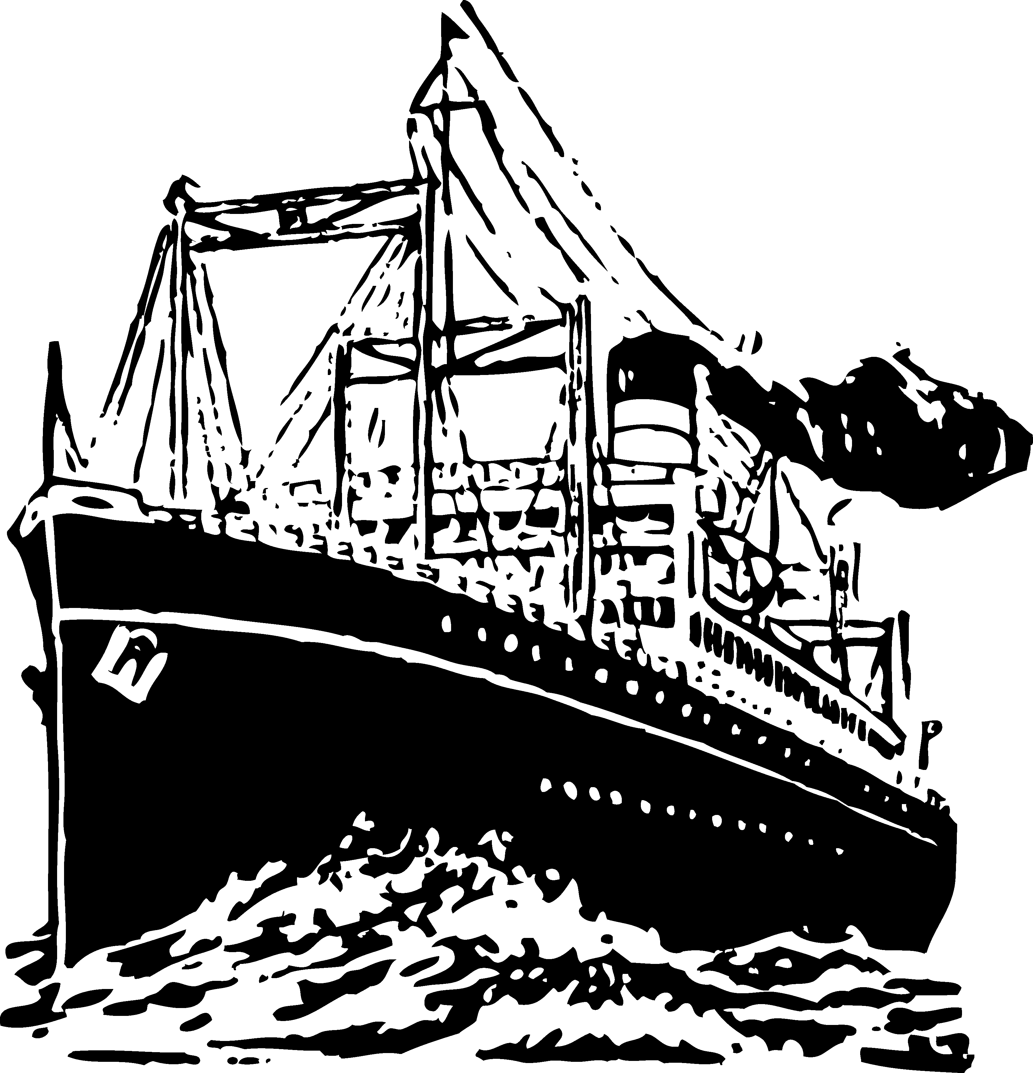 Cruise Ship Black And White Png - Vintage Ship Clip Art (3419x3551), Png Download