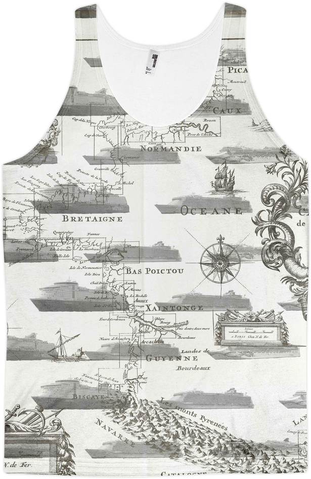 American Apparel White Flat Front Mockup Tanktop - Overzichtskaart Van De Franse Kusten, 1726 (1000x1000), Png Download