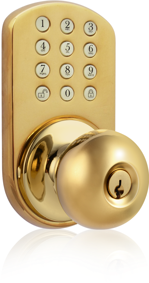Keyless Entry Knob Door Lock With Electronic Digital - Milocks Tkk-02p Keyless Polished Brass Entry Knob (503x1124), Png Download
