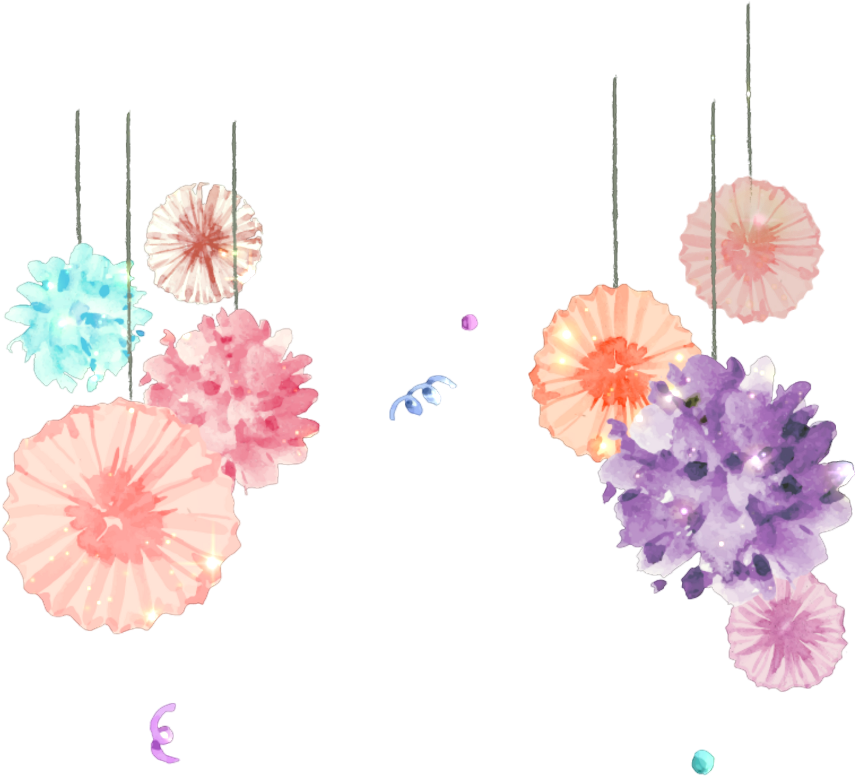 Glitter Border Borders Hanging Flower - Art Print: Birthday Pom Poms By Kimberly Allen : 19x13in (1024x1024), Png Download