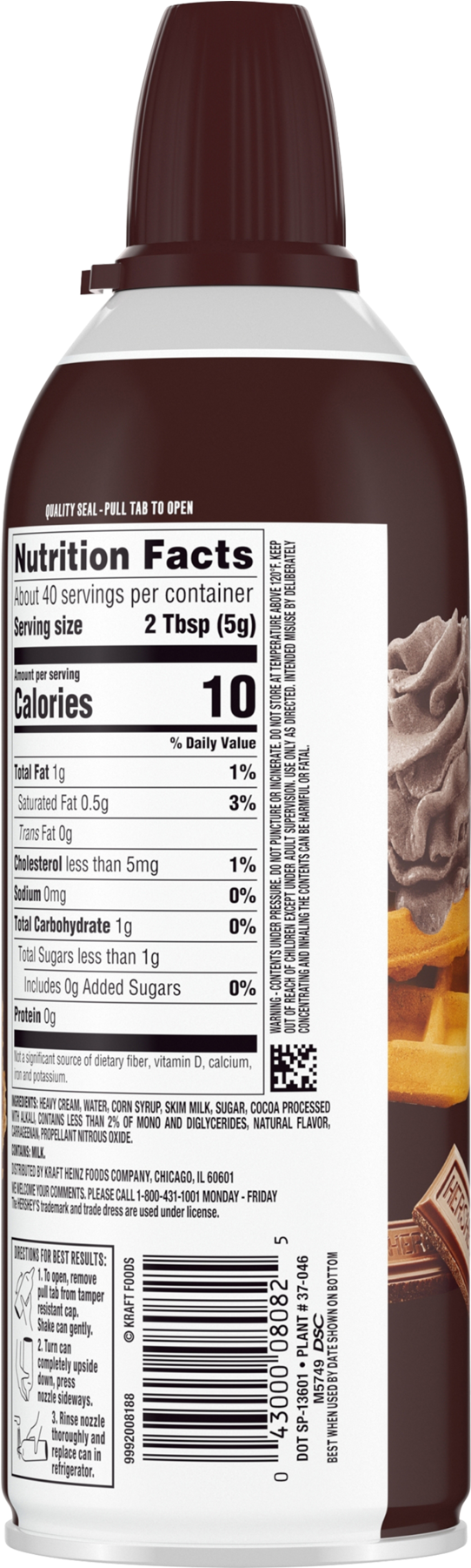 Hershey's Whipped Cream Nutrition Facts (1800x1800), Png Download