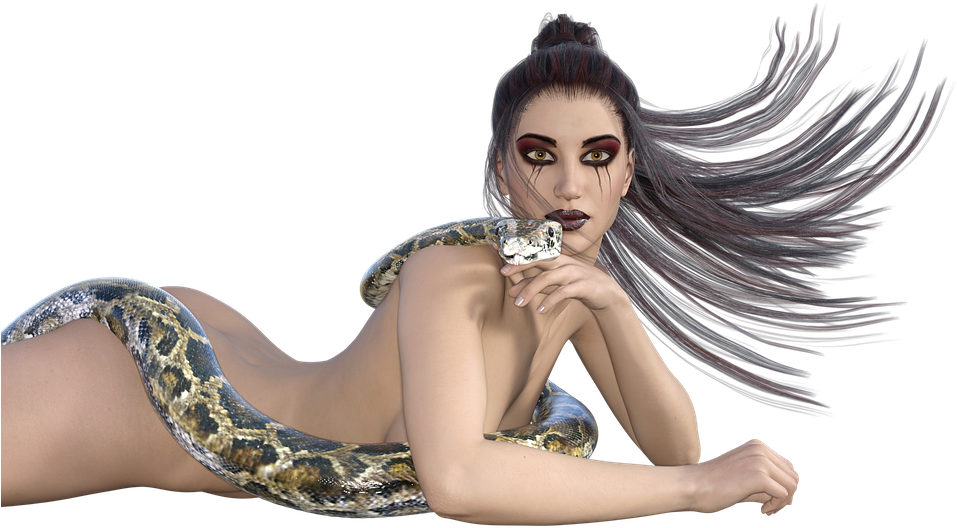 Woman, Snake, Fantasy, Femininity, Sexy, Amazone - Sexy Woman With Snake (960x600), Png Download
