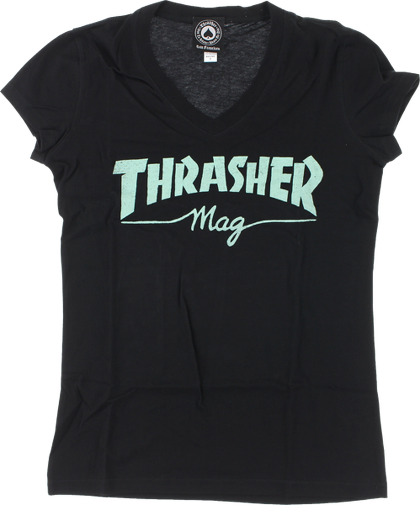 Thrasher Mag Logo Girls V Neck Ss M Blk/mint - Active Shirt (831x1000), Png Download