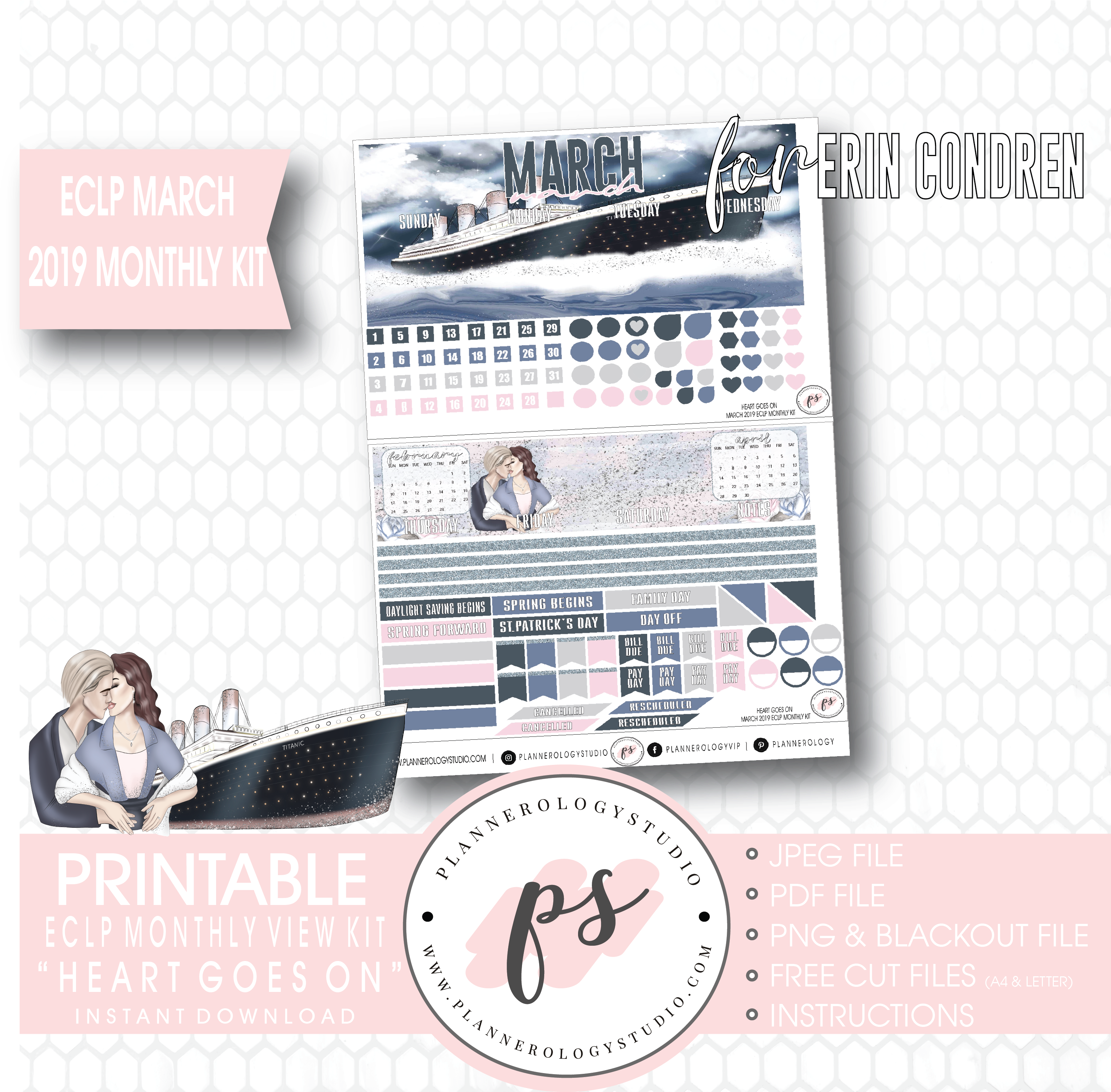 Heart Goes On March 2019 Monthly View Kit Digital Printable - 1 February 2019 Day Love (3067x3000), Png Download