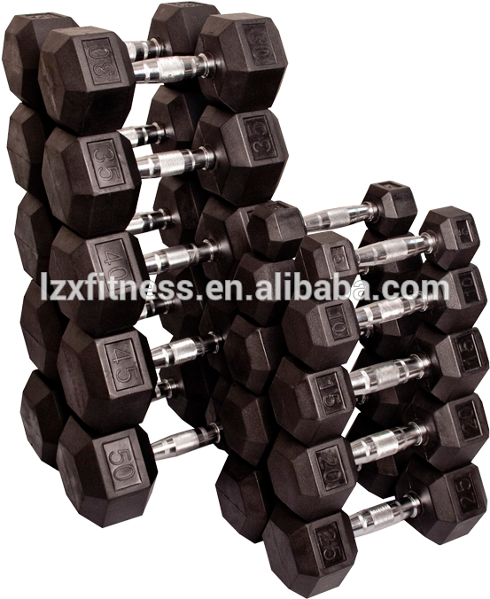 Crossfit Gym Basic Equipment Rubber Coated Hex Dumbbell - Rubber Hex Dumbbell Set (700x700), Png Download