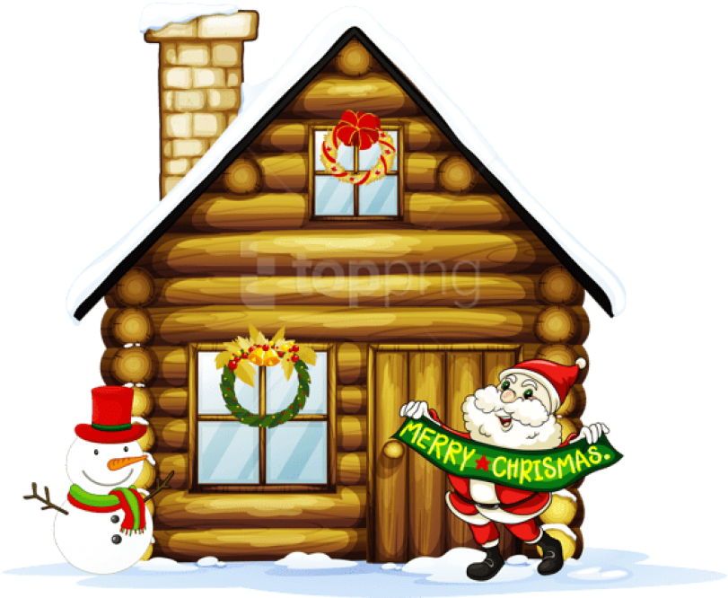 Free Png Transparent Christmas House With Santa And - Santa Claus House Drawing (850x696), Png Download