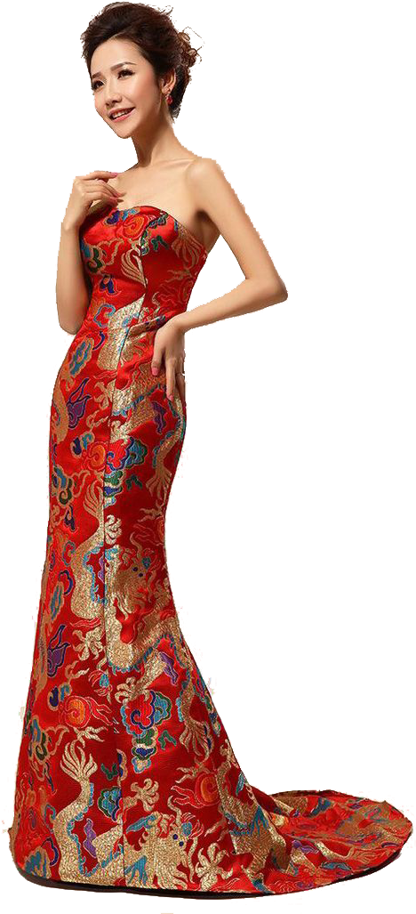 Chinese Red Dragon Tank Silk Dresses (636x1066), Png Download