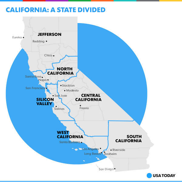Usa Todayverified Account - California Turning Into 3 States (600x613), Png Download