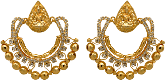 Traditional Ethnic Gold Plated Laxmi Ji Dangler Earrings - Earrings (640x960), Png Download