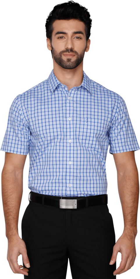 Mens Short Sleeves Slim Fit Checks Formal Shirt - Plaid (640x960), Png Download