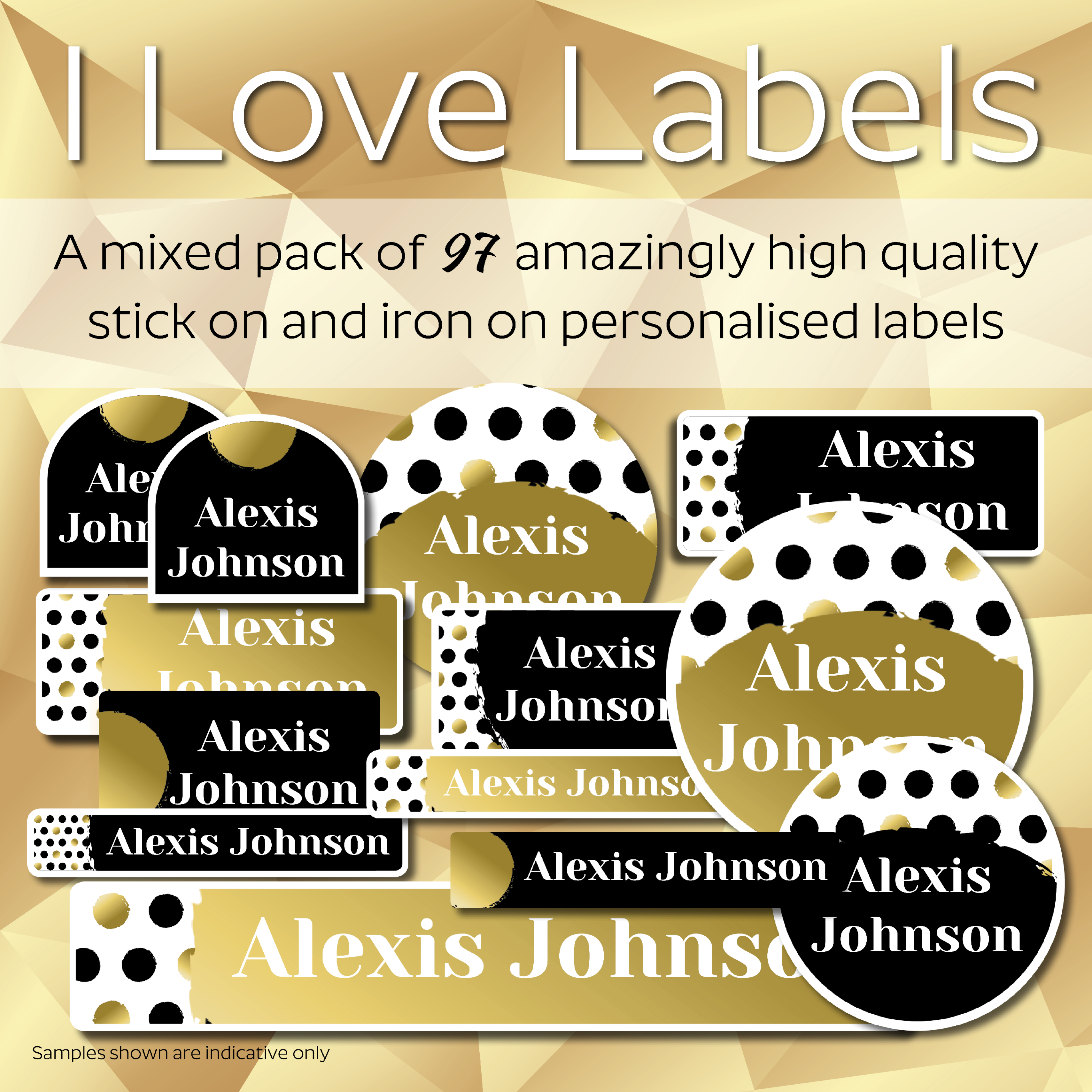 Black & Gold Dots I Love Labels (3417x3417), Png Download