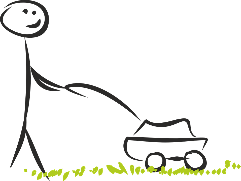 Lawn Mower Mow Image - Stick Figure Mowing The Lawn (957x720), Png Download
