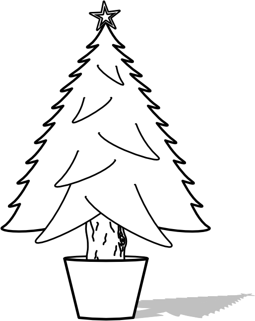 Glossy Christmas Tree Black White Line Art Tattoo Tatoo - Christmas Tree (555x661), Png Download