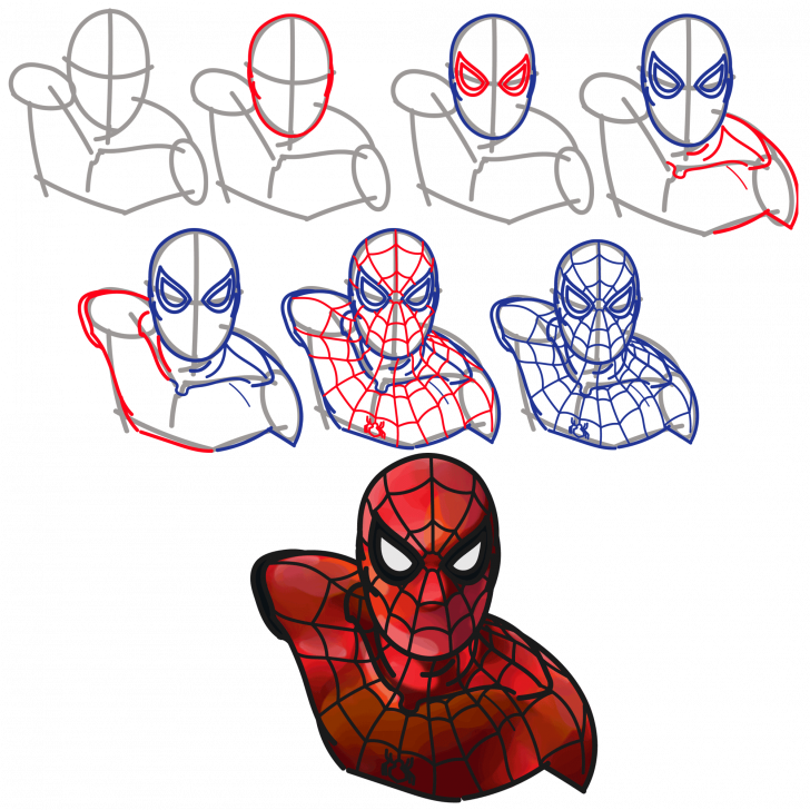 Medium Size Of How To Draw Spiderman Step By Video - Draw Chibi Spider Mans (728x728), Png Download