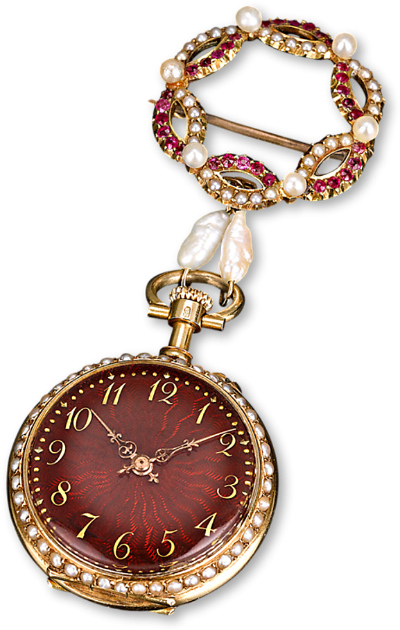 Ruby And Pearl Lapel Watch - Chain (864x1080), Png Download