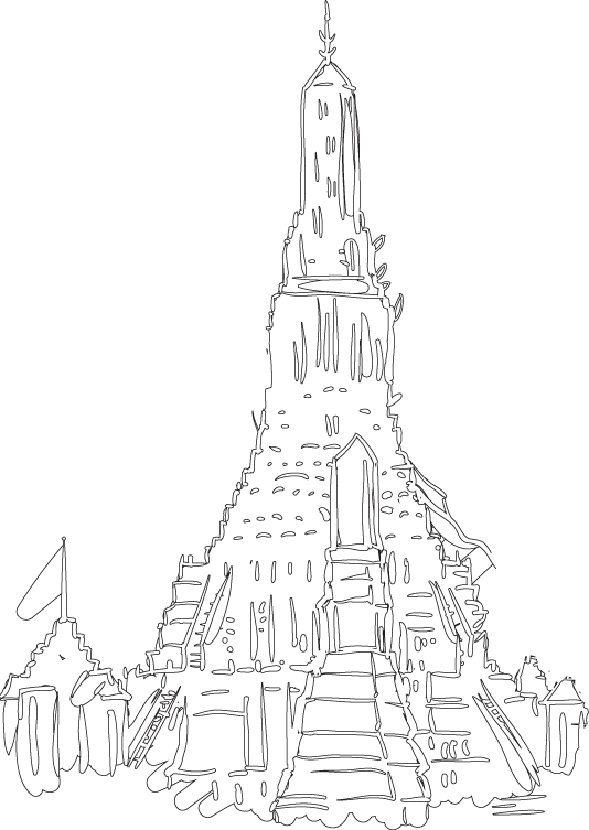 Thailand - Bangkok - Wat-arun - Drawing - Line Art (534x753), Png Download