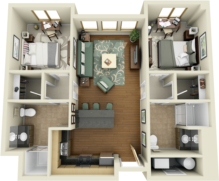 Luxury Student Housing At Blue Square Apartments - Blue Square Usu Floor Plan (1344x756), Png Download