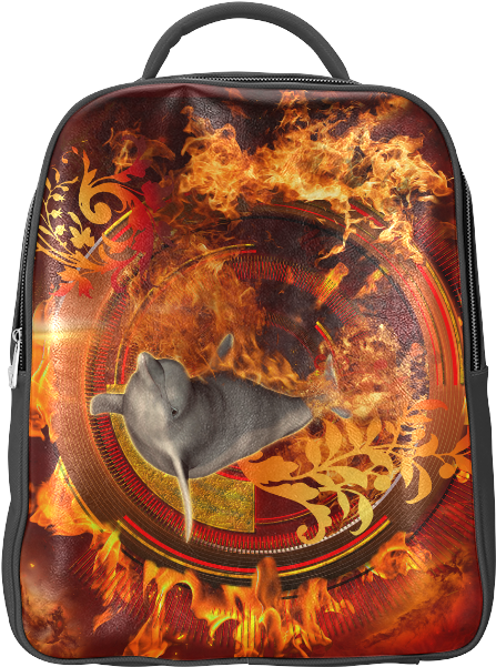 Funny Dolphin Jumping By A Fire Circle Popular Backpack - Bag (800x800), Png Download