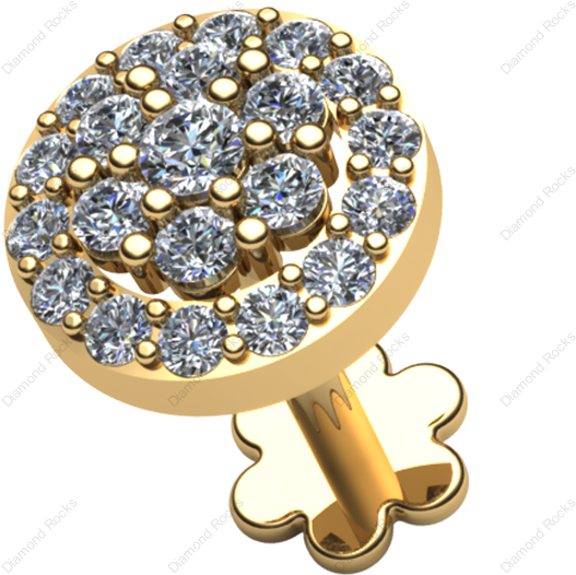 22cts Brilliant Diamond Nose Pin Threaded In 18 K Gold - Nose Pin Gold Design (600x600), Png Download