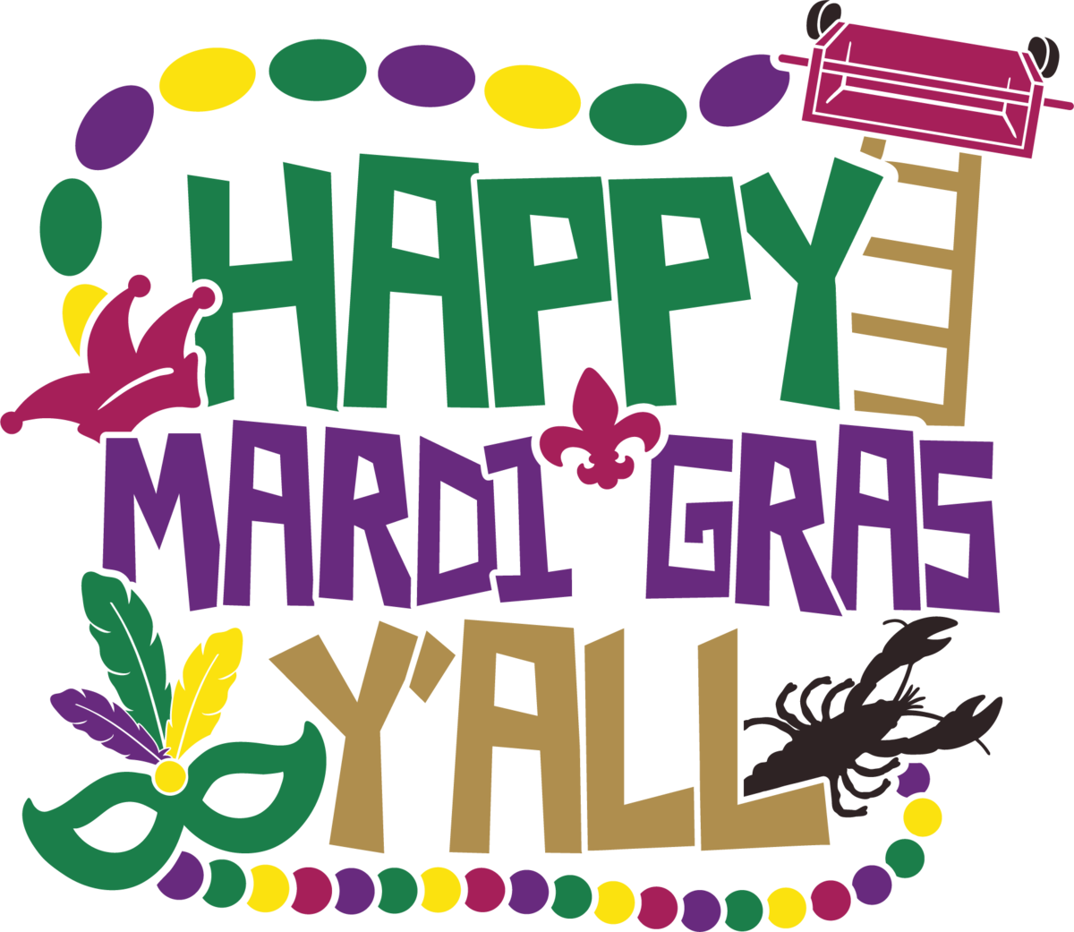 Happy Mardi Gras Yall (1200x1041), Png Download