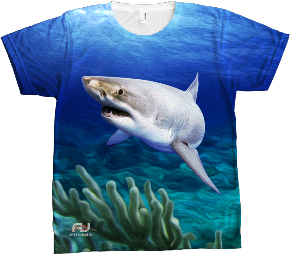All Over White Water Shark Design - Shirt (1000x923), Png Download