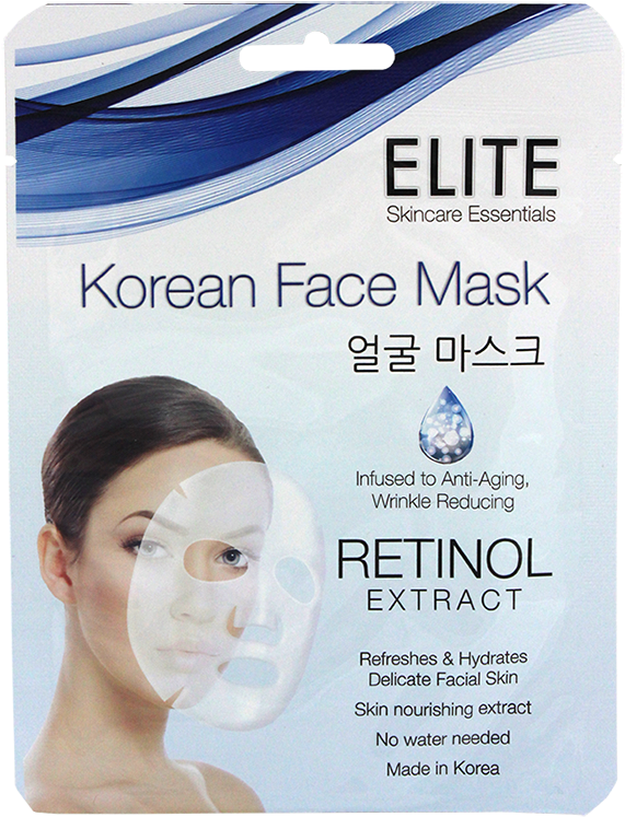 Elite 5 Pack Korean Facial Mask, Retinol - Korean Face Mask Packaging (611x817), Png Download