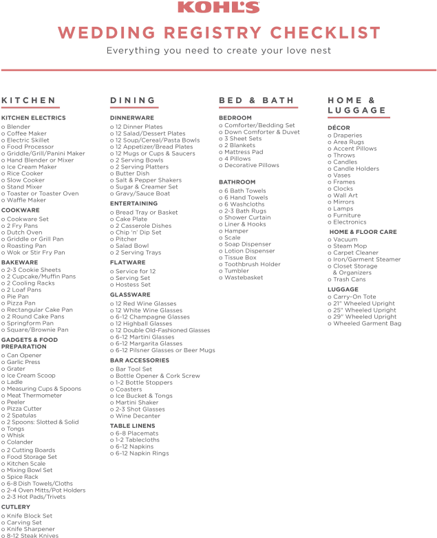 Free Printable Wedding Registry Checklist Templates - Kohl's (672x870), Png Download