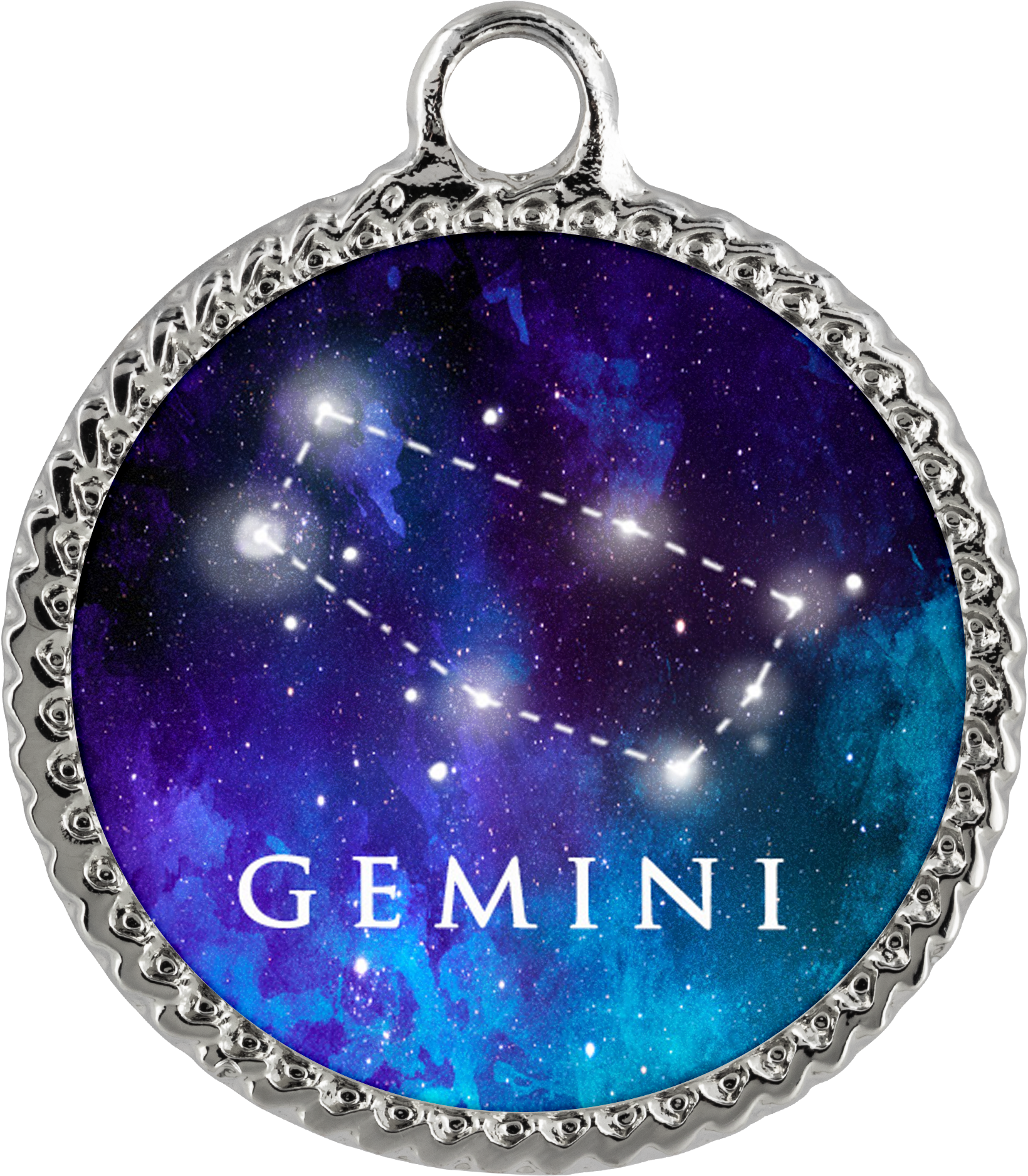 Gemini Zodiac Sign Starry Night Blue Silver Plated - Necklace (2000x2000), Png Download