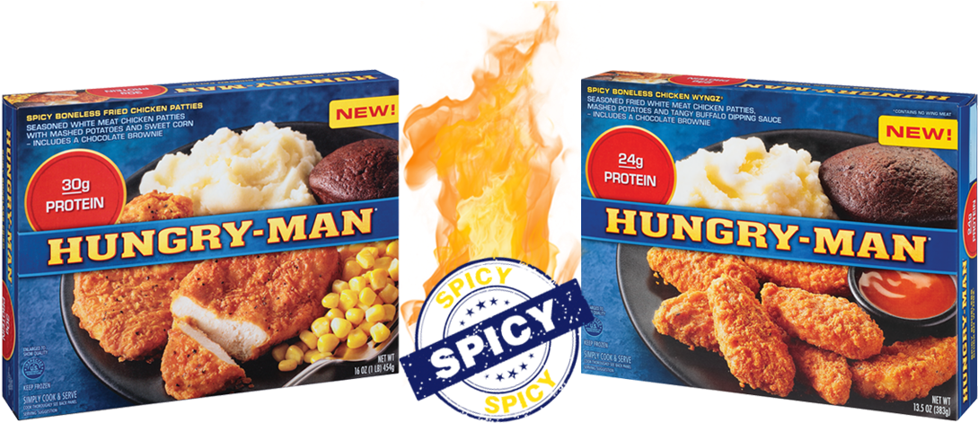 Make Dinnertime Spicy - Hungry Man Spicy Boneless Chicken (1117x479), Png Download