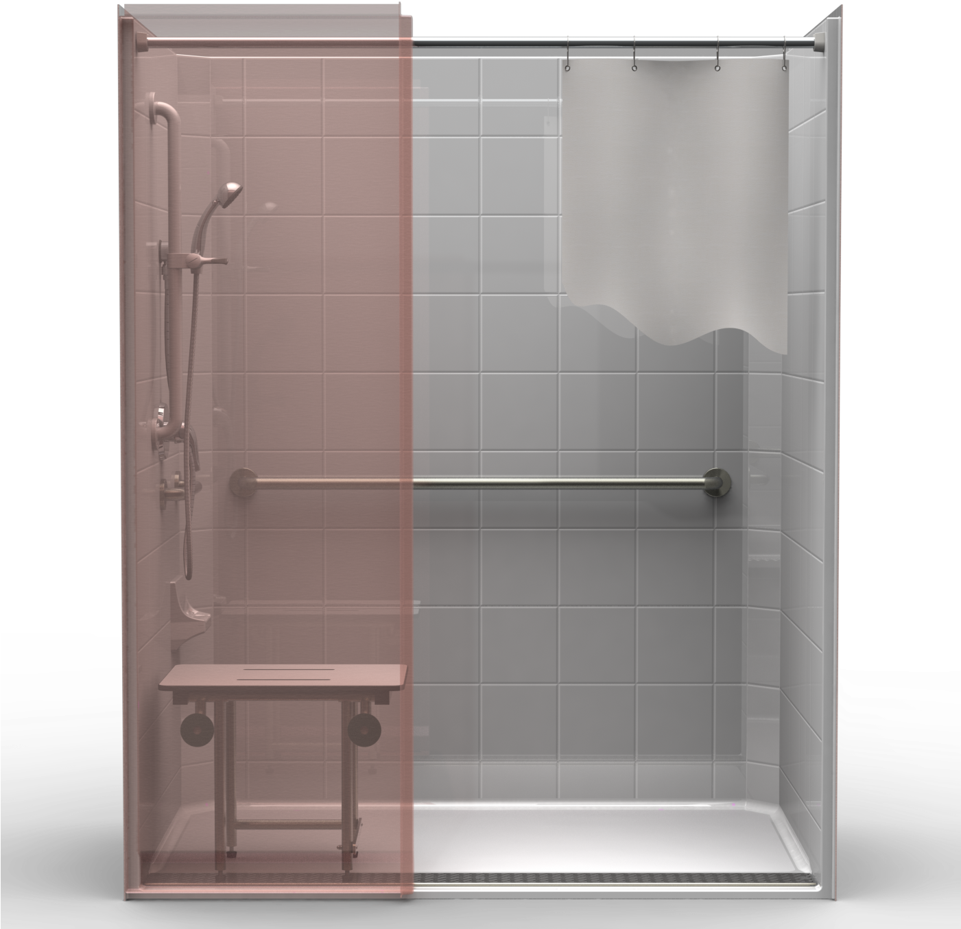 Ada Roll-in Shower One Piece 63×37 8″ Tile Look - Bathroom (1400x1400), Png Download