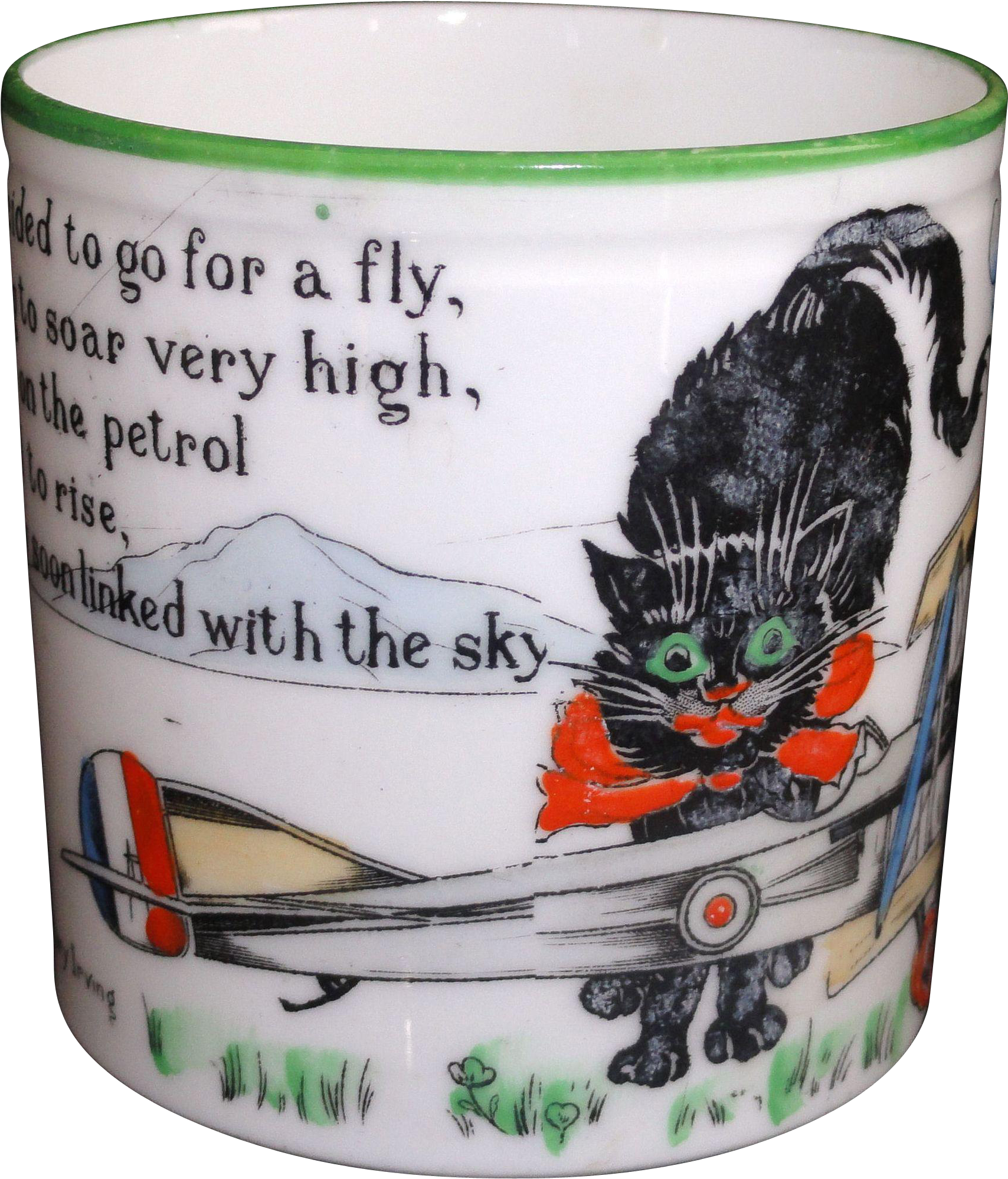 Scarce Childs Mug Cat Pilot Flying Stunt Ww1 Biplane - Ceramic (1997x1997), Png Download