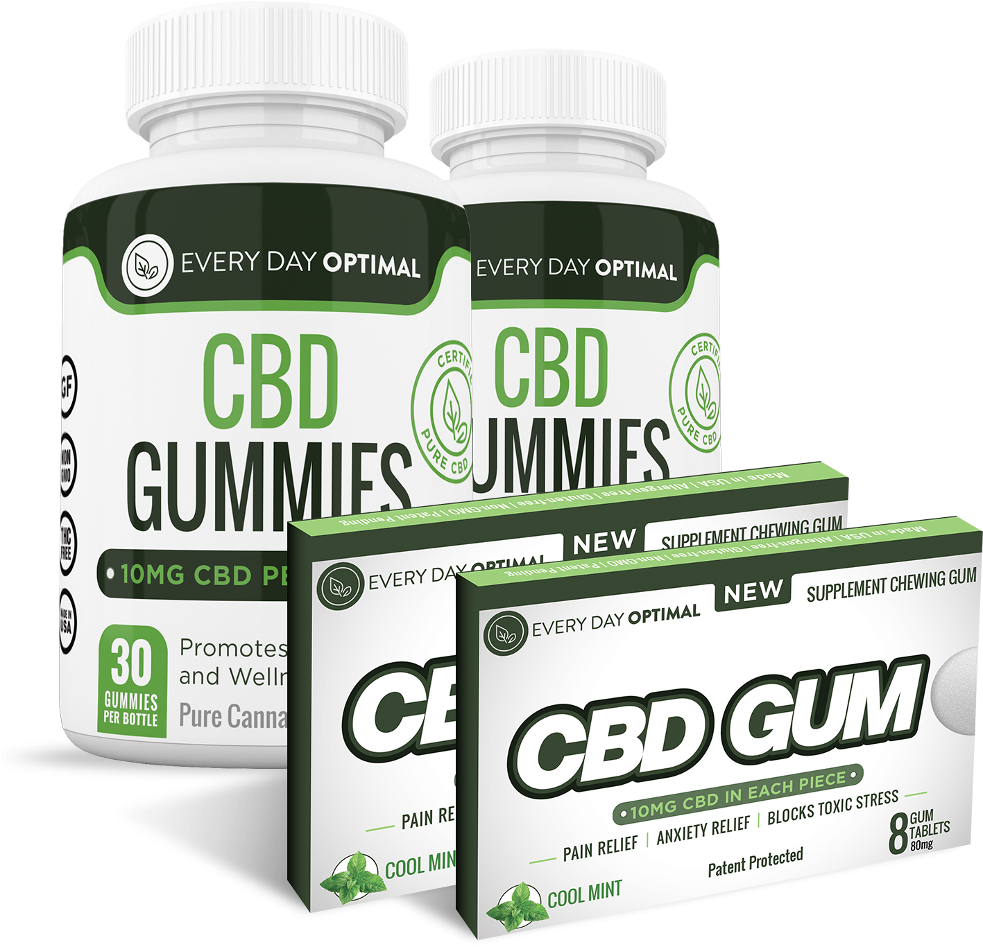 2 Bottles 10mg Cbd Gummies And 2 Packs Of Cbd Chewing - Fruit (1500x1500), Png Download