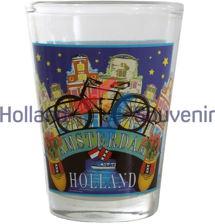 Shotglass Amsterdam Bridge Bicycle - Pint Glass (768x768), Png Download
