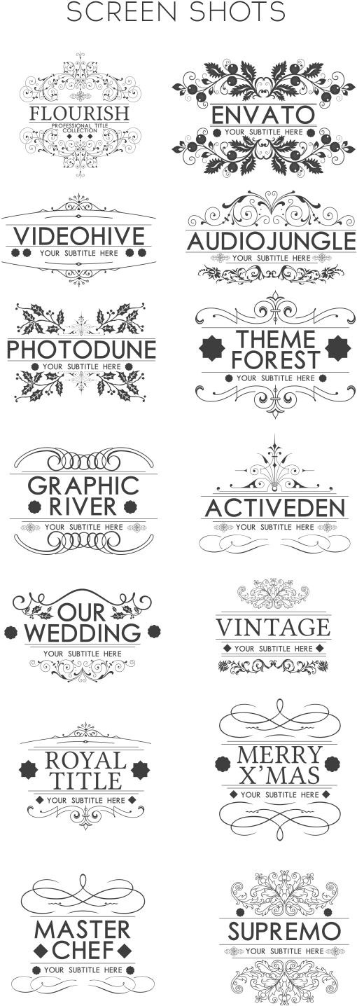 Flourish Titles Collection Logo Ideas And Typography - Photoshop Brushes Swirls (595x1500), Png Download