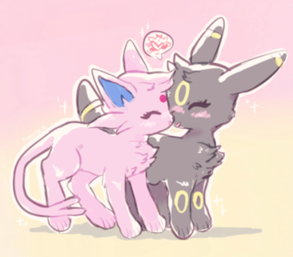Espeon & Umbreon - Cartoon (600x527), Png Download