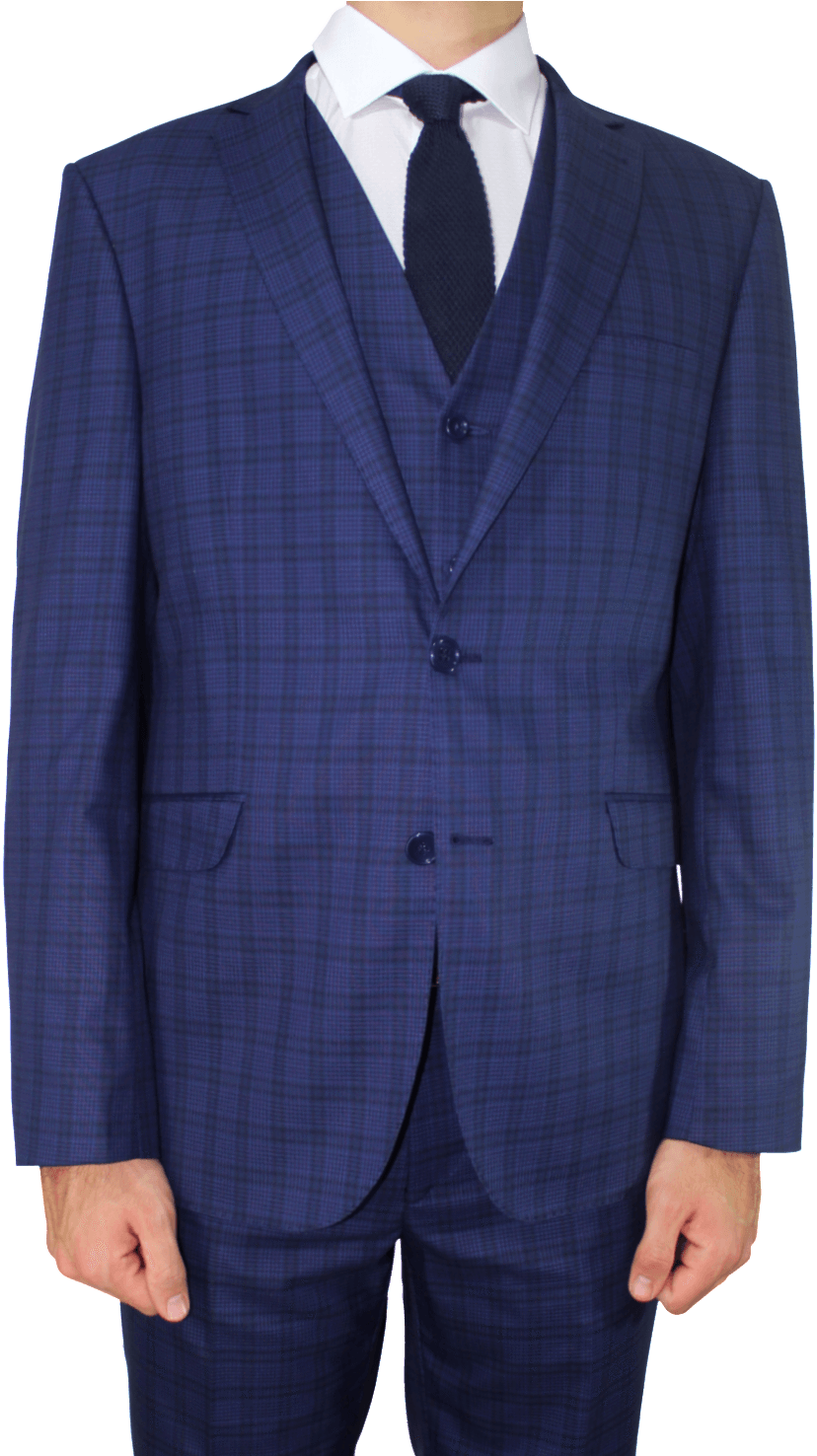 Check 3 Piece Suit Blue (1260x1475), Png Download