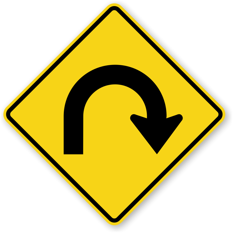 Hairpin Curve Right - U Turn Road Sign (800x800), Png Download