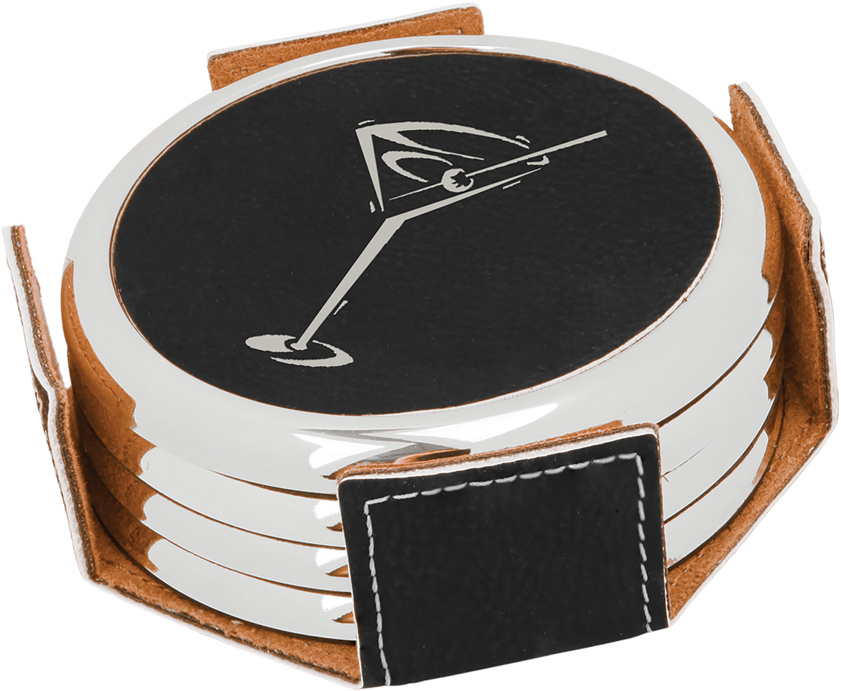 Black Round Coaster Set With Custom Laser Engraving - Drink Coaster (1280x1280), Png Download