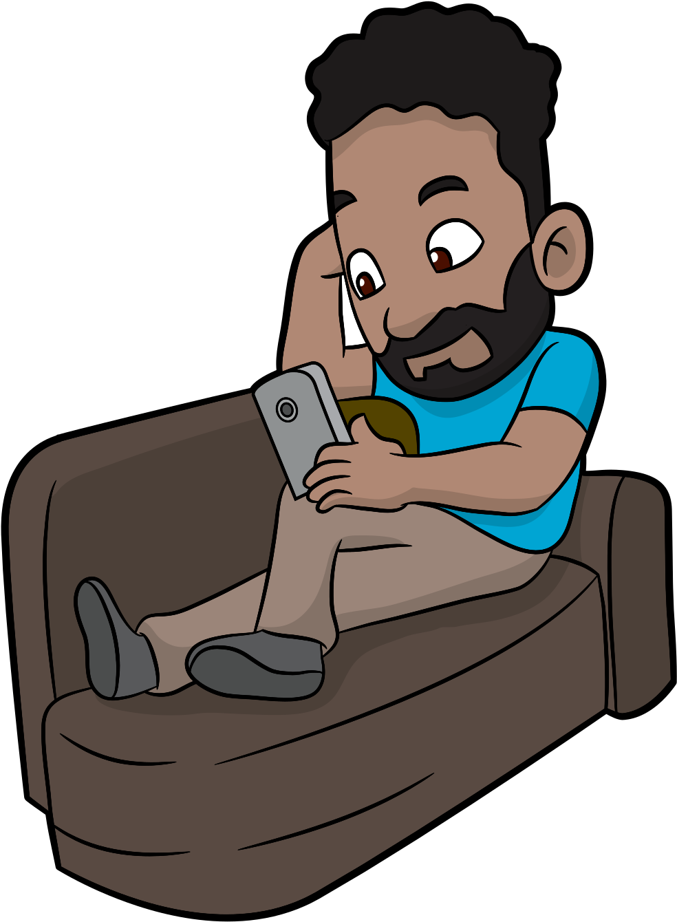 Black Cartoon Guy Using A Smartphone At Home - Guy With Smartphone Cartoon (1131x1403), Png Download